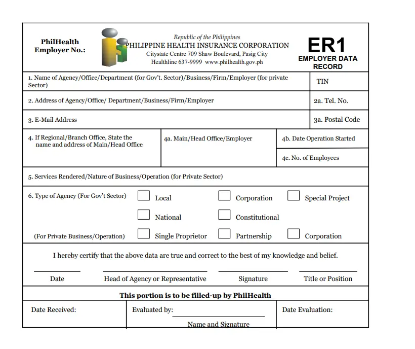  PhilHealth Employer ER1 form