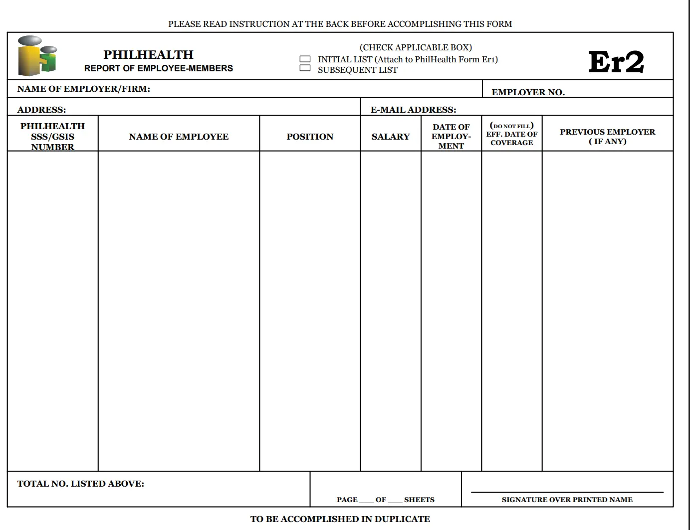  PhilHealth Employer ER2