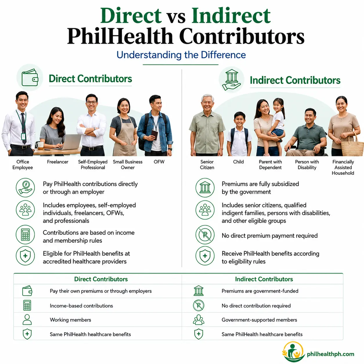 PhilHealth Direct vs Indirect Contributors