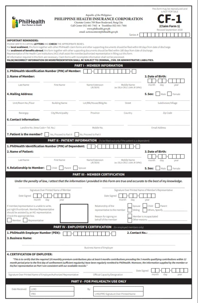 Philhealth CF1 Form