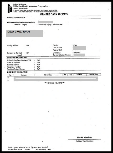 Philhealth MDR sample
